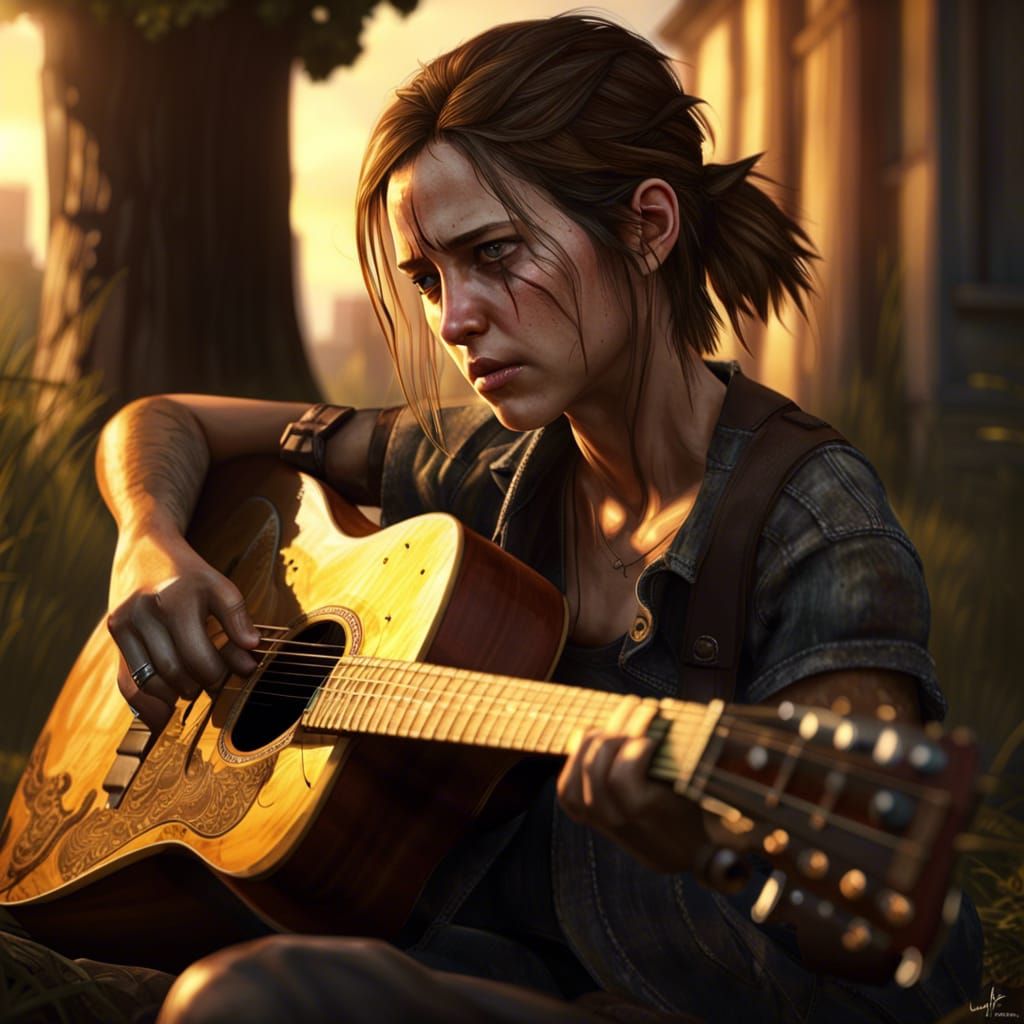 Ellie Smashes Guitar: Hyper-Realistic Rock and Roll Portrait