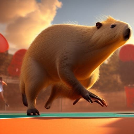 Capybara Plays Pickleball: Detailed Fantasy Concept Art