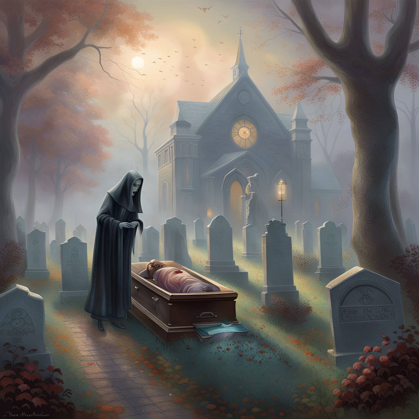 Zombie Emerges in Cemetery, Ethereal Fantasy Art