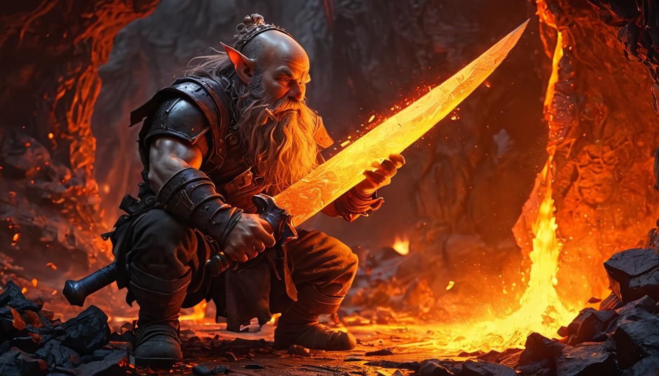 Gilgoth Examines the Flaming Sword of Mezarath