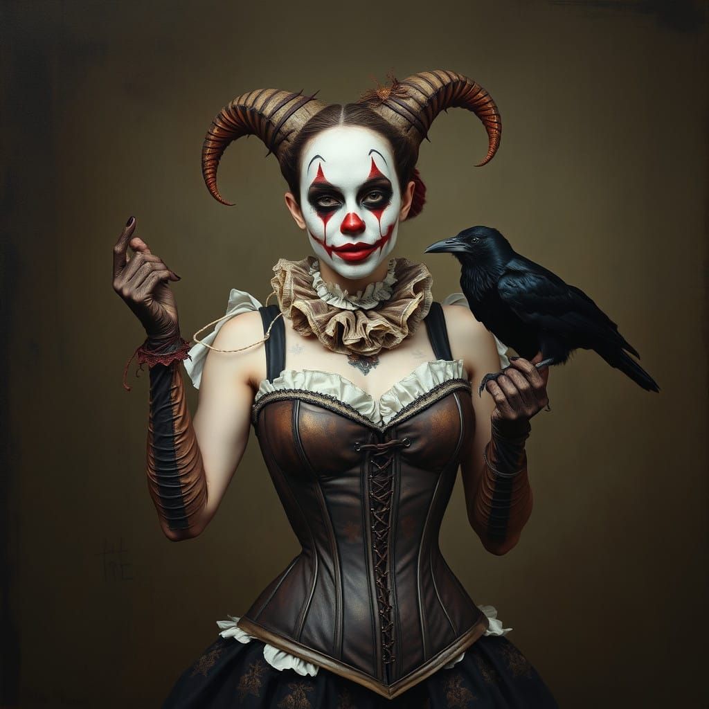 Victorian Steampunk Clown with Raven