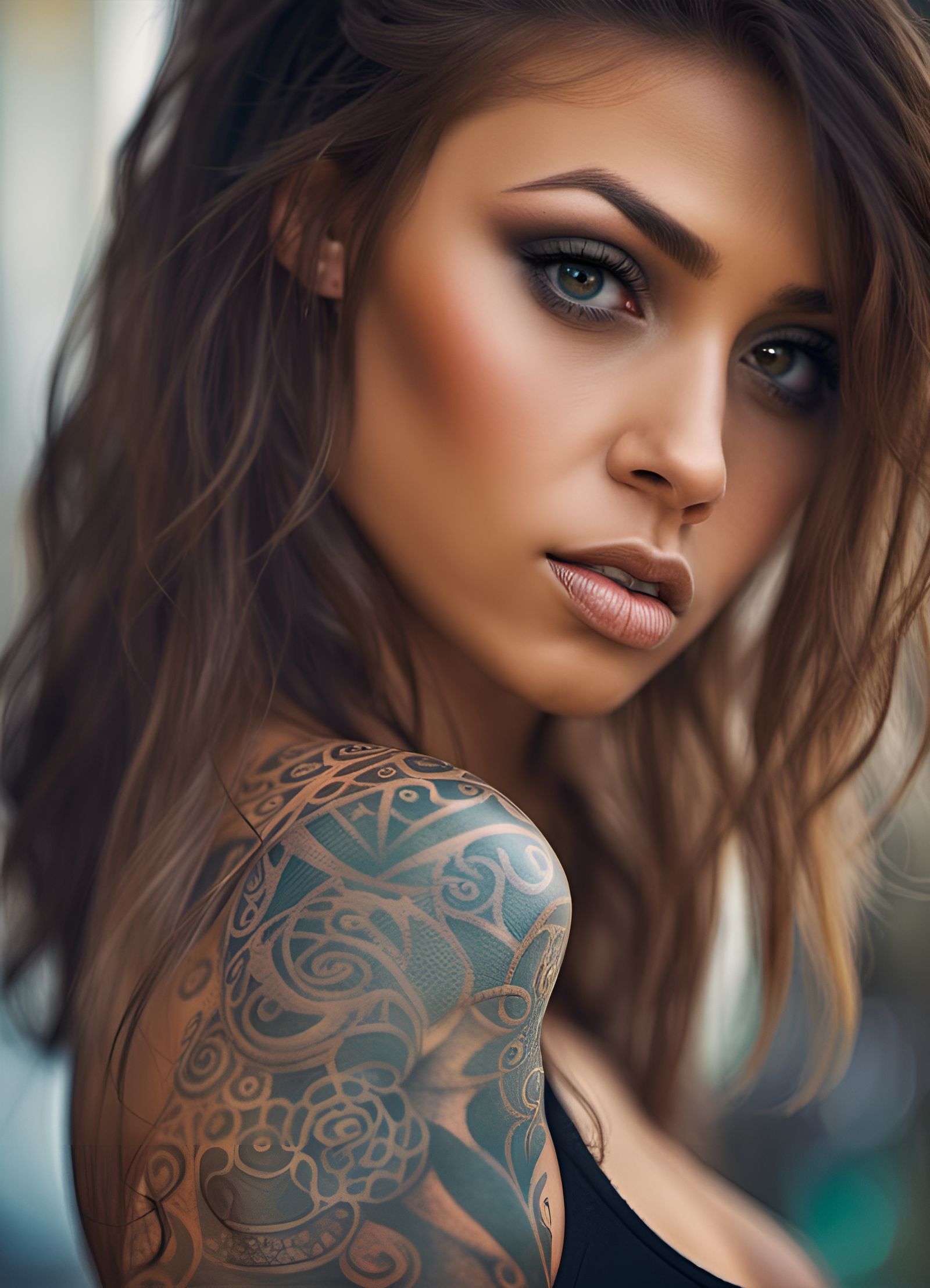 Tanned Model with Tattoos: Hyperrealistic Beauty