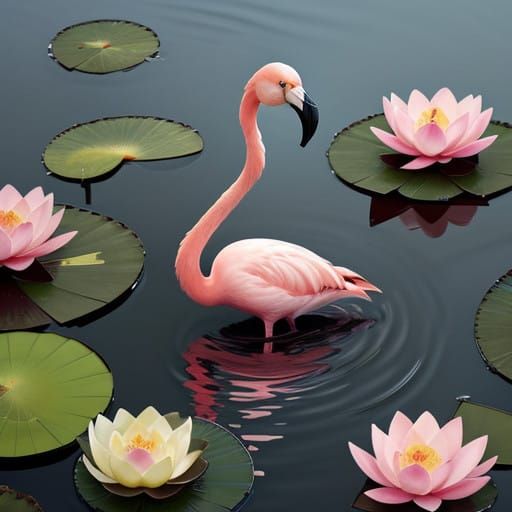 Exotic Bird Amidst Lotus Blooms in Serene Marsh Scene