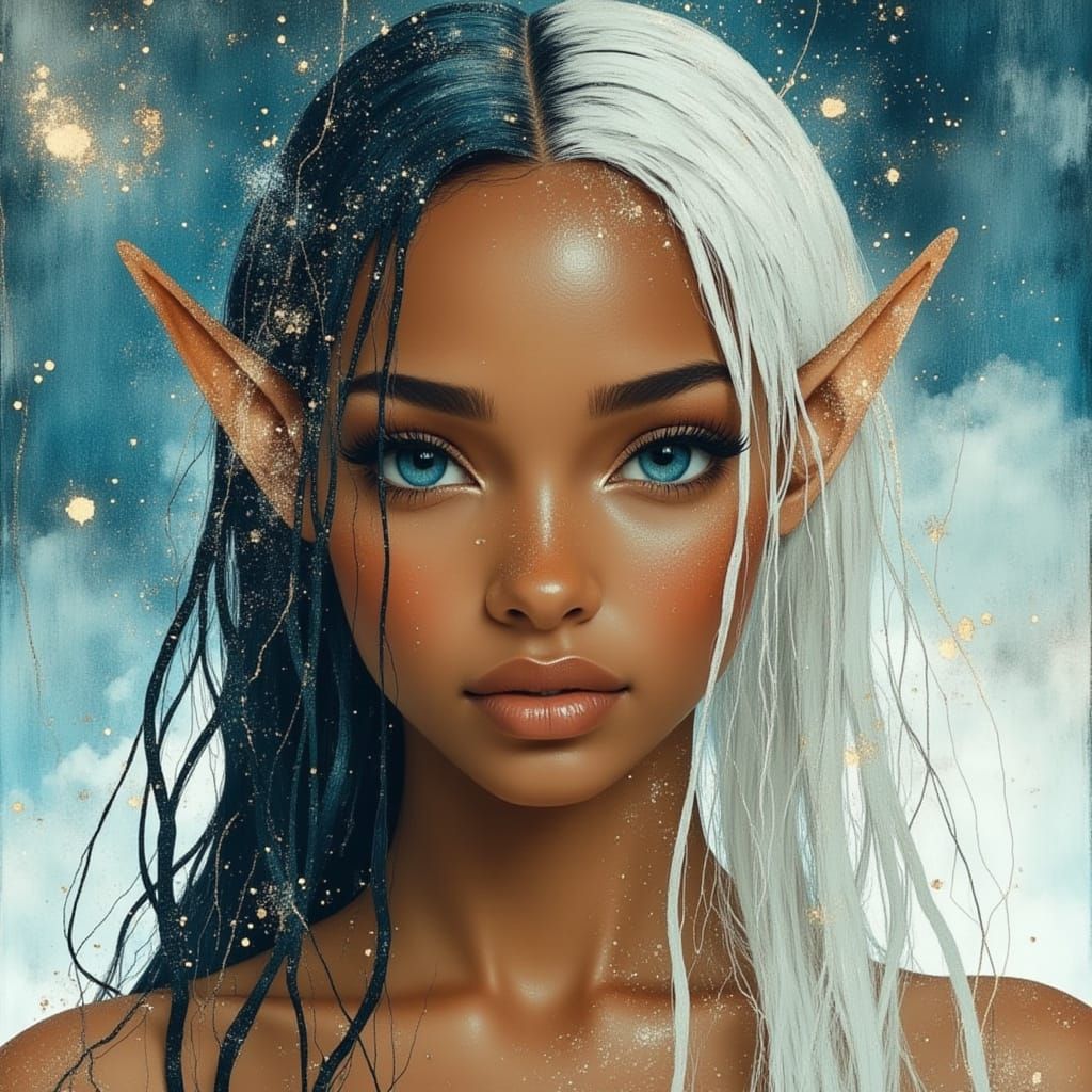 Elven Princess with Cosmic Clouds, Vogue Style
