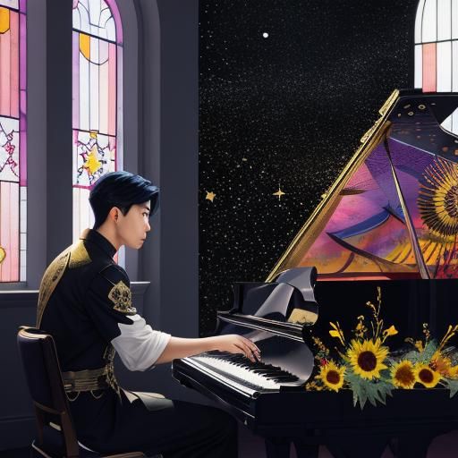 Stained Glass City of Stars: Piano Player