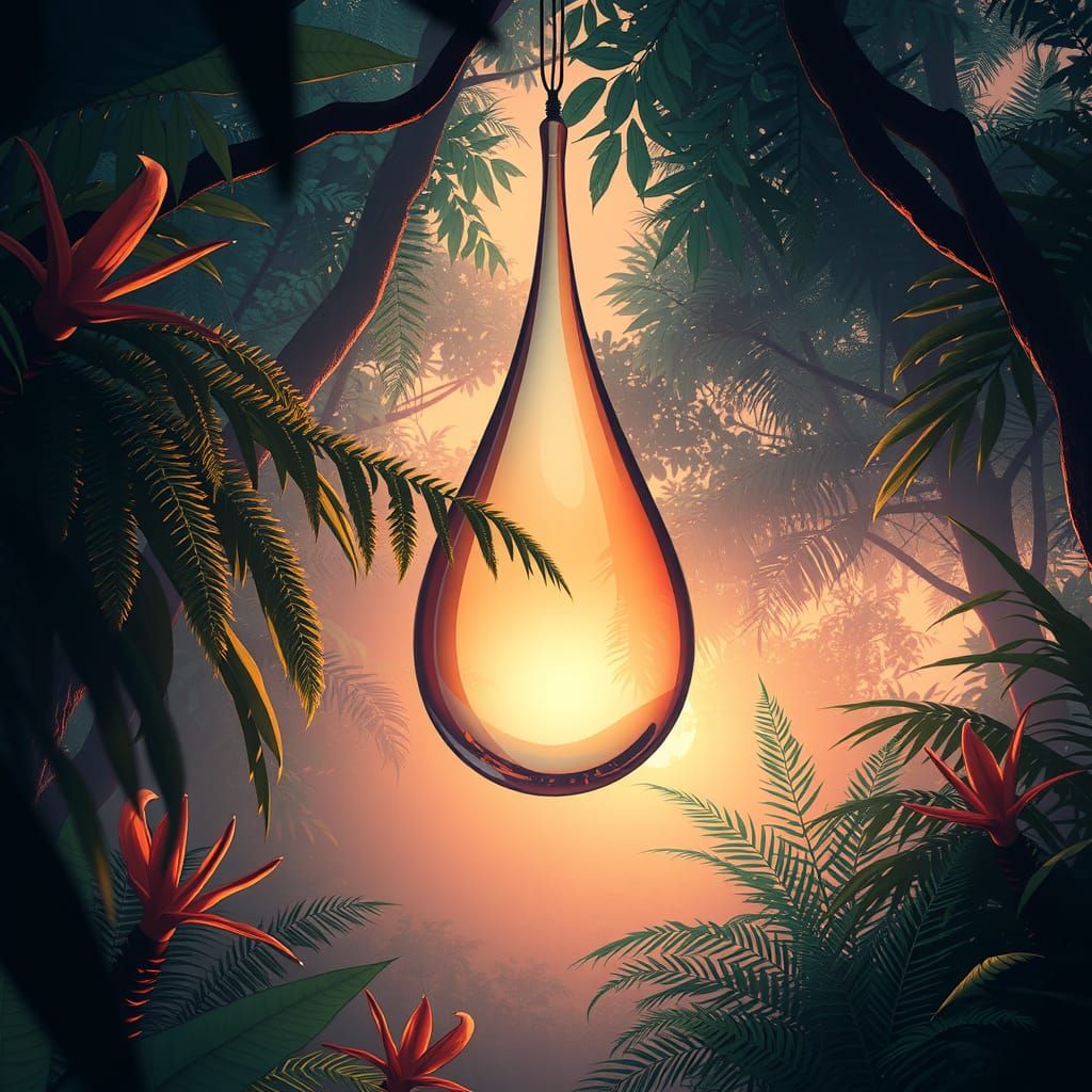 Giant Teardrop Reflects Tropical Forest at Sunset