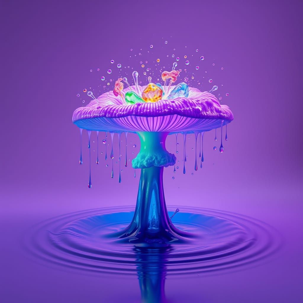 Vibrant Water Mushroom Cloud in Dreamy Style