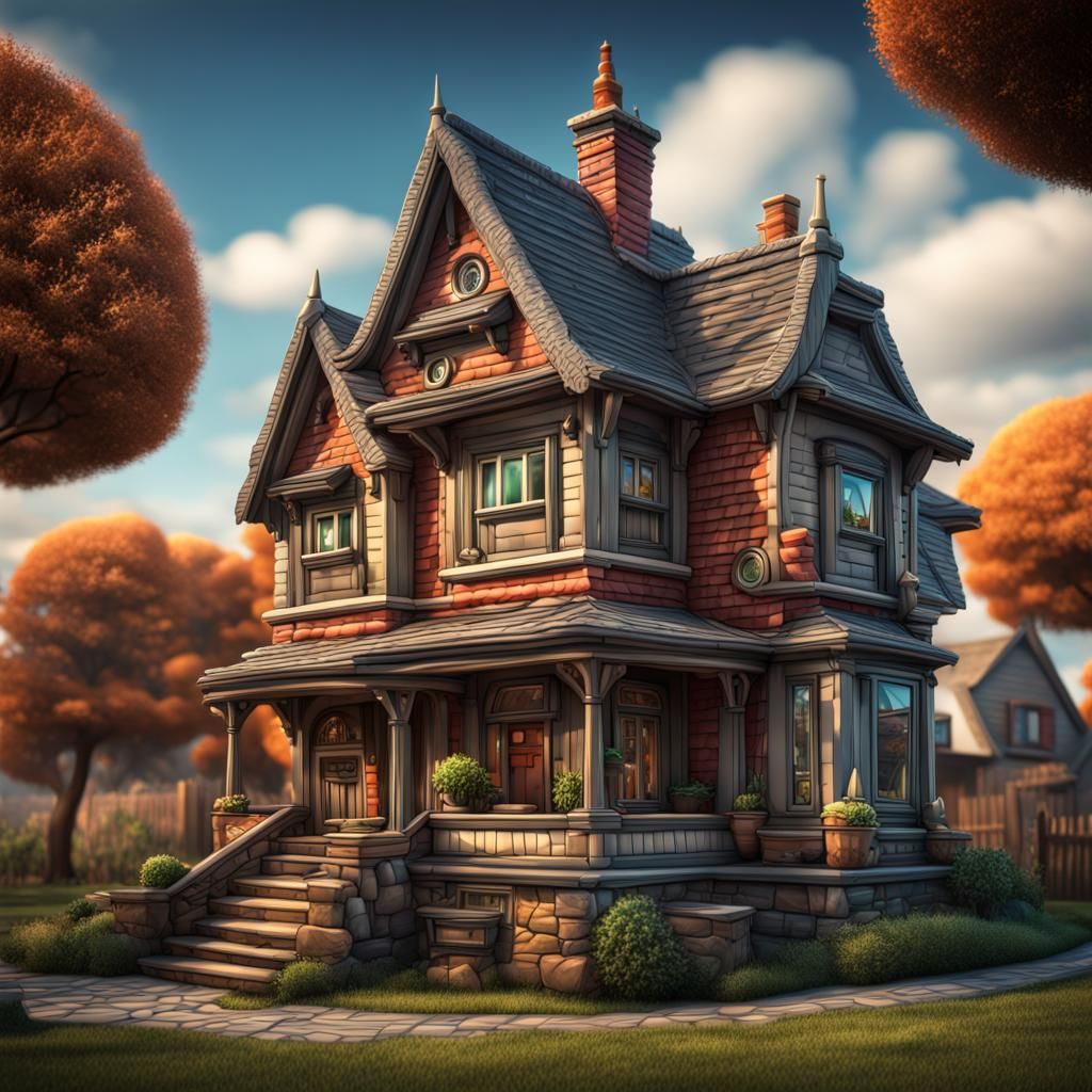 Hyperrealistic Cartoon House in HDR