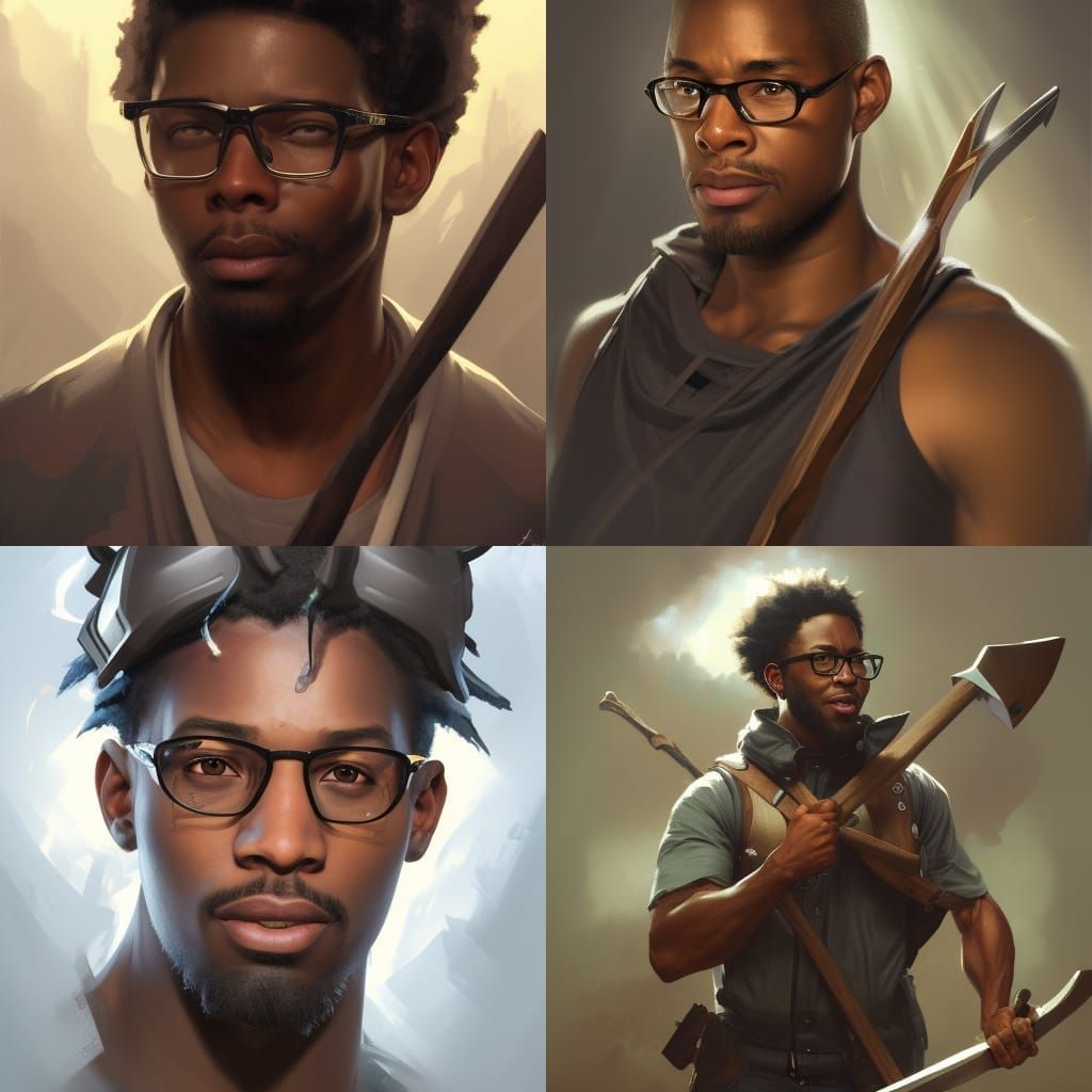 Detailed Portrait of Black Nerd with Axe
