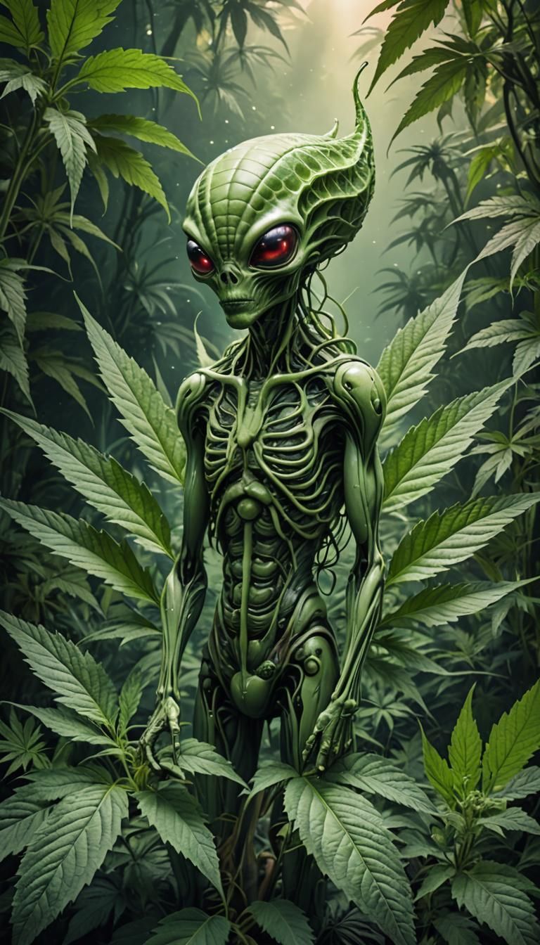Alien World on Cannabis Leaf: A Surreal Landscape