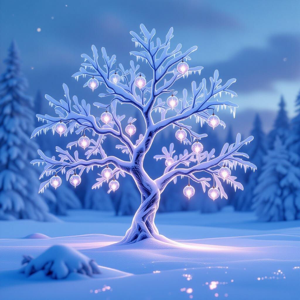 Majestic Ice Tree in Frozen Landscape: 3D Render