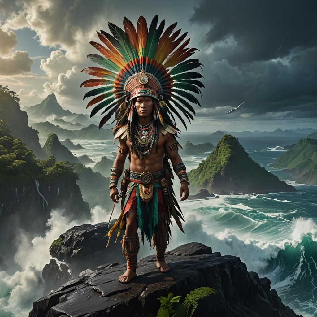 Indigenous Person Watches Deluge: Fantasy Concept Art