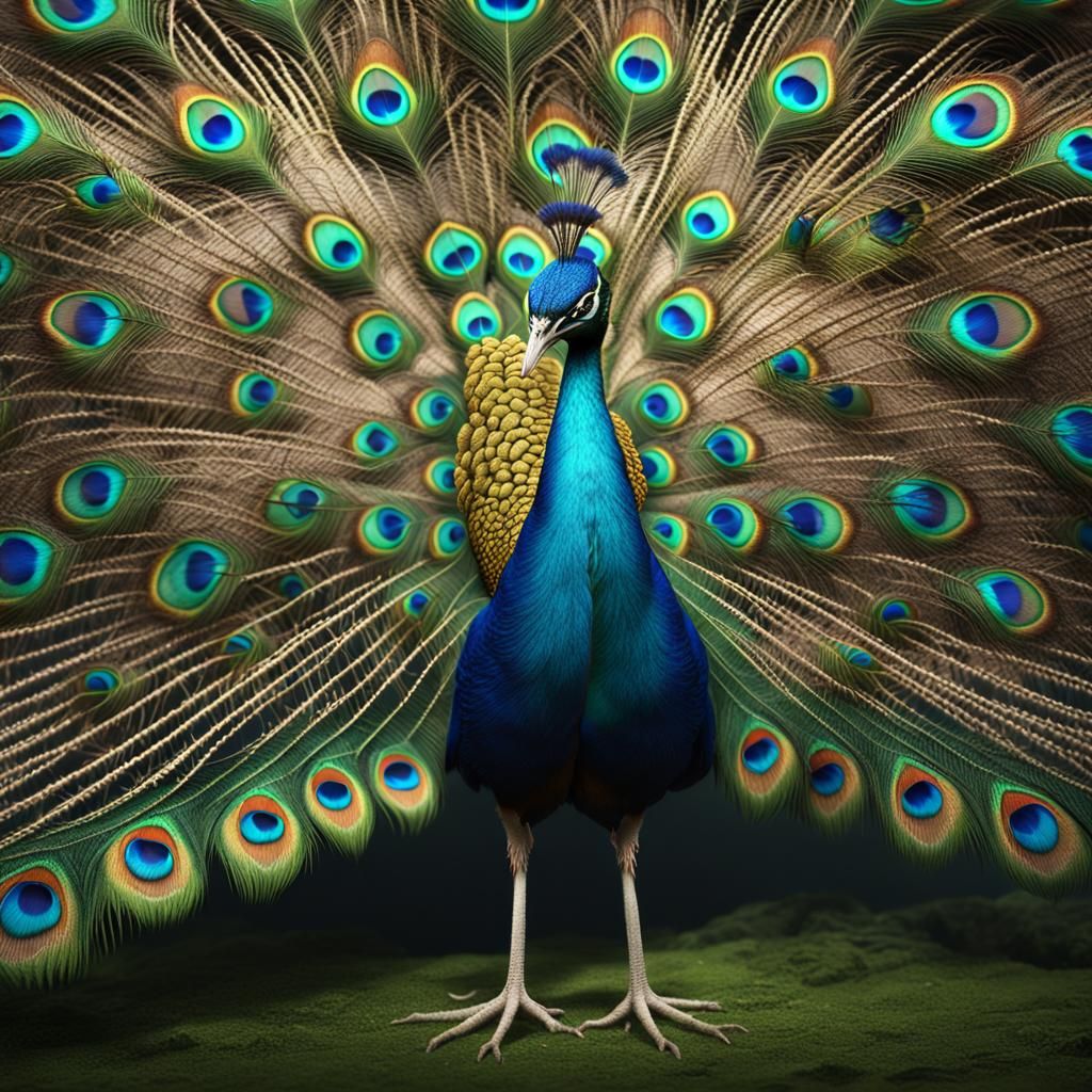 Peacock Displaying Feathers in Detailed Matte Painting