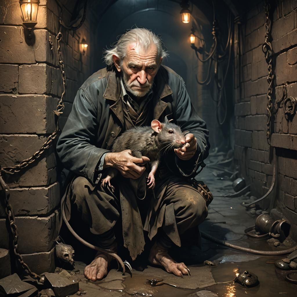 Eerie Ratcatcher in Sewers: Dark Fantasy Concept Art