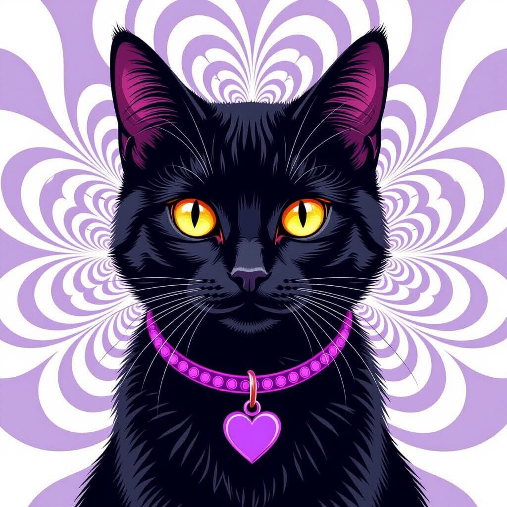 Abstract Black Cat with Glowing Eyes in Fractal Style