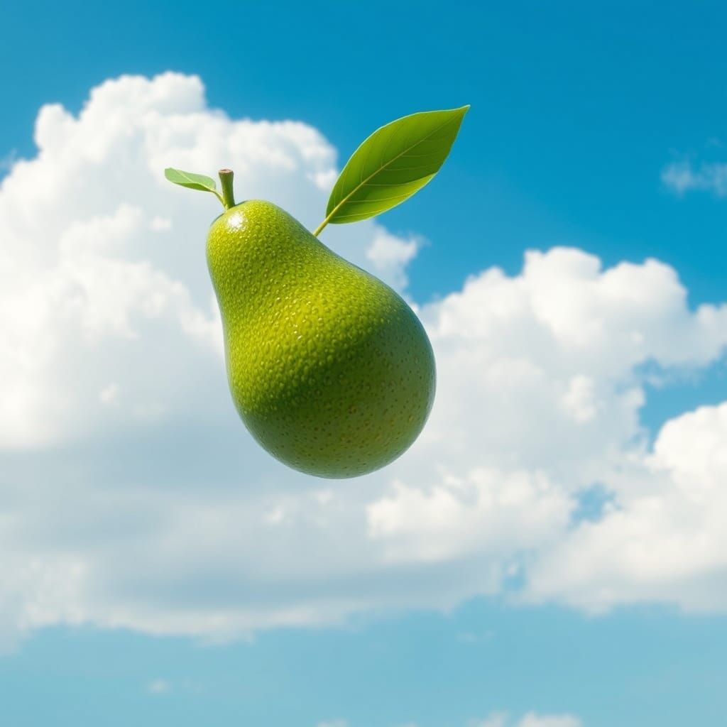 Vibrant Green Avocado Soars Through the Sky
