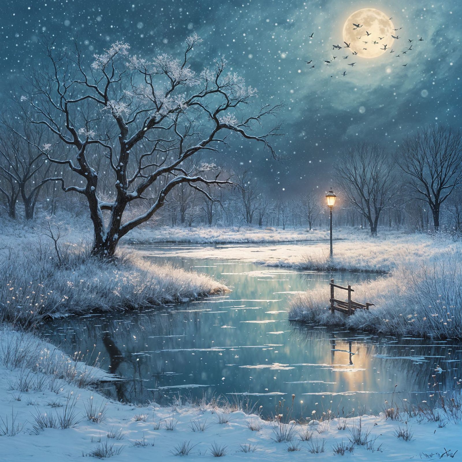 Post-Apocalyptic Winter Landscape in Watercolor Style