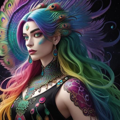 Rainbow Dragon Woman: Holographic Astral Illustration