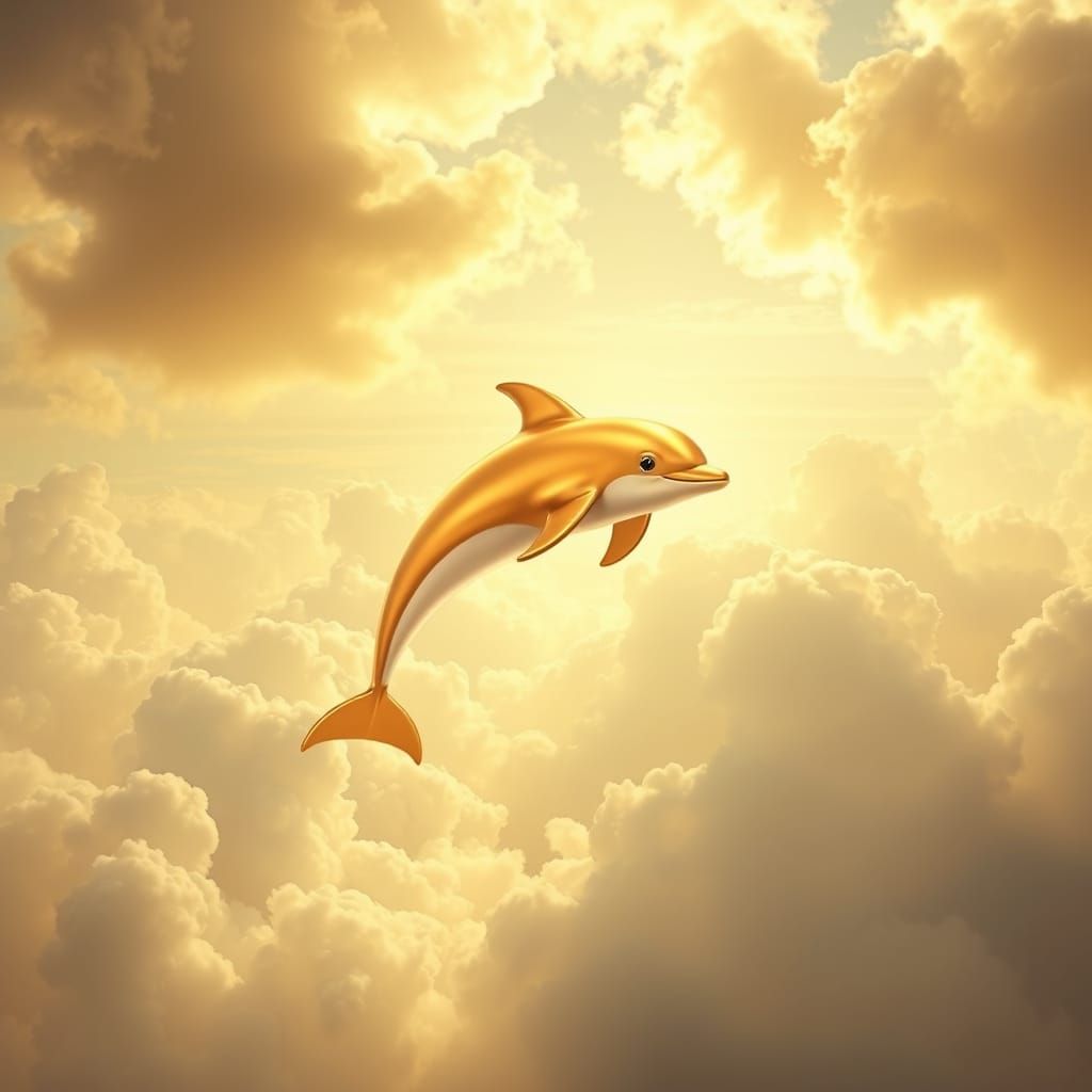 Golden Dolphin Leaps Through Luminous Sky