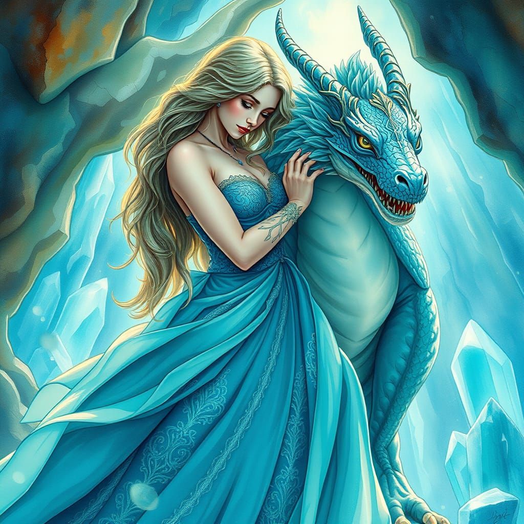 Turquoise Maiden and Dragon in Crystal Cave