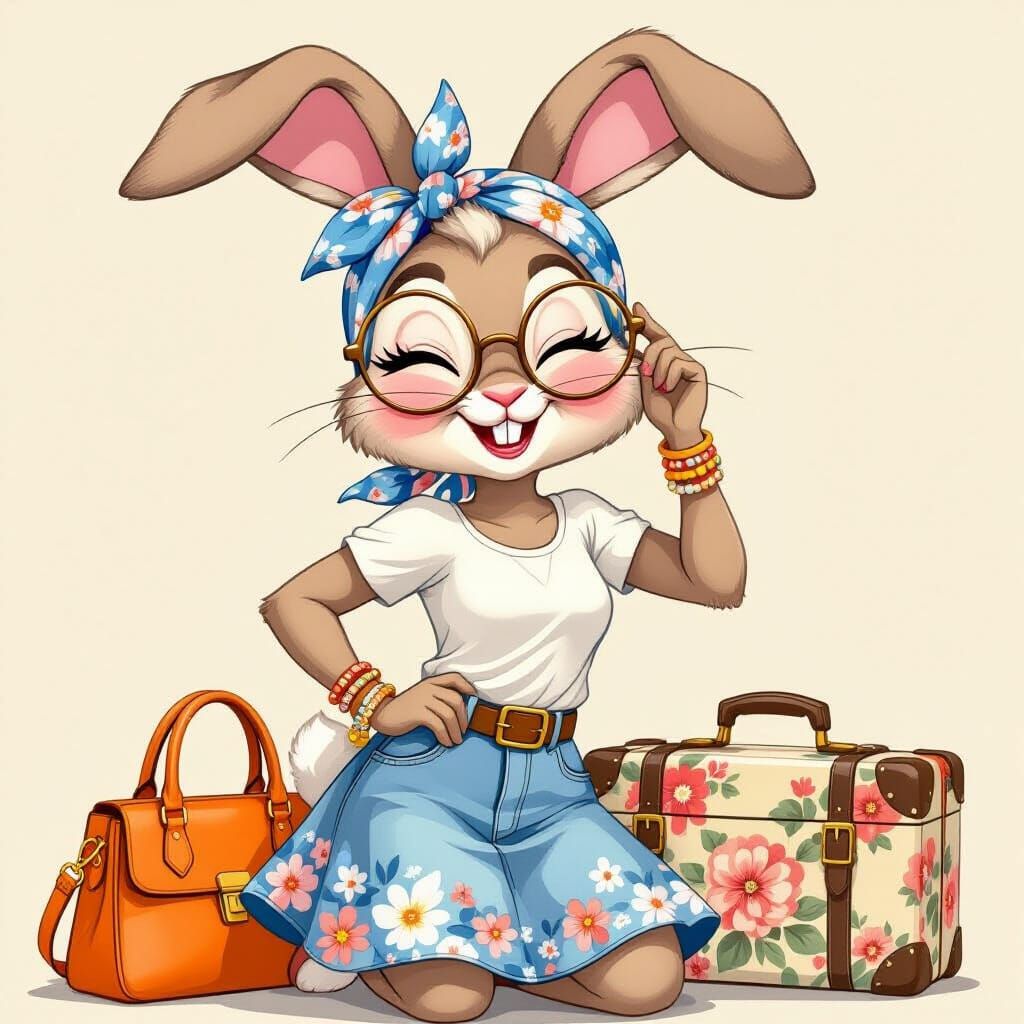 Stylish Cartoon Rabbit Character Poses Fashionably