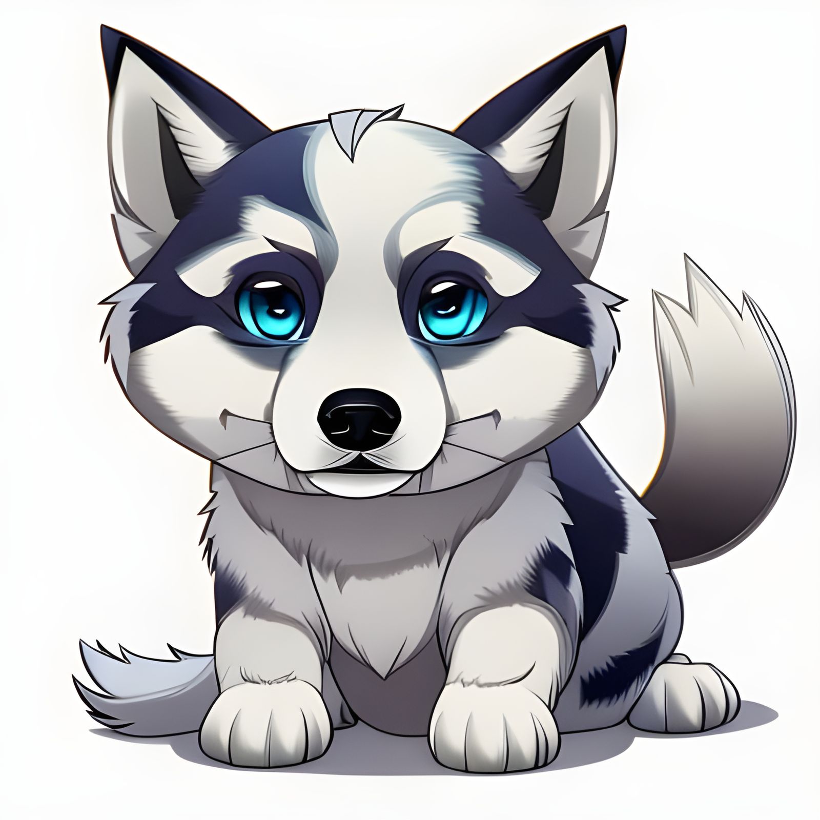 Adorable Kawaii Husky Puppy Cartoon Drawing