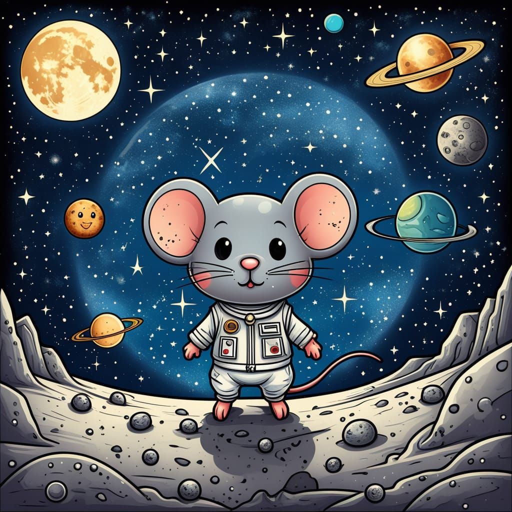 Chibi Mouse Moon Tattoo Sheet Under Starry Sky