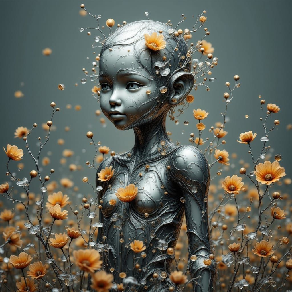Floral Robot in Bioluminescent Flower Field