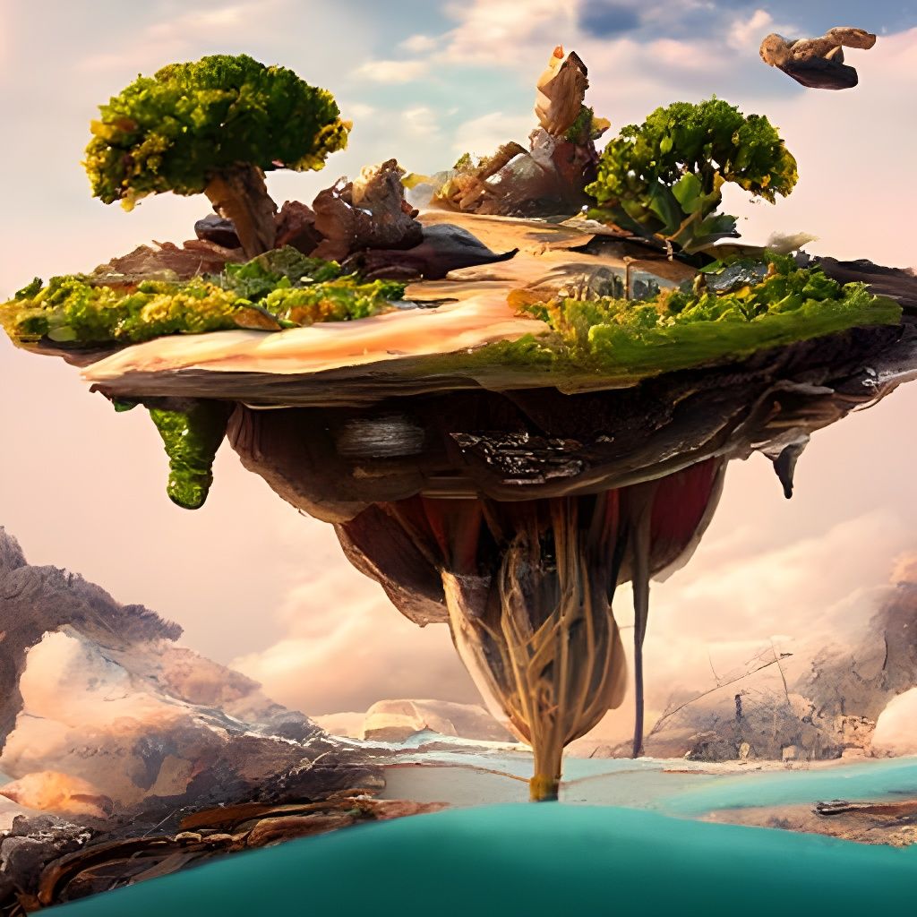 Hyperrealistic Floating Island: Matte Oil Painting