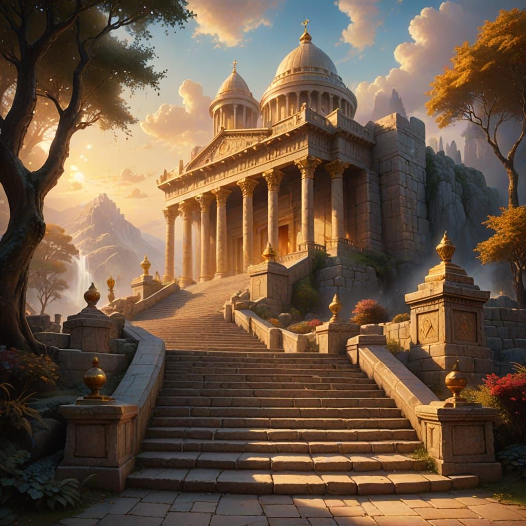 Solomon's Temple: Ethereal Fantasy in Kinkade Style