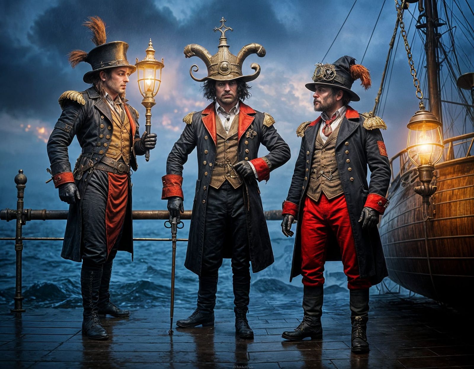 Savoir-Faire Jesters Dominate Twilight Airship Scene in Oil...