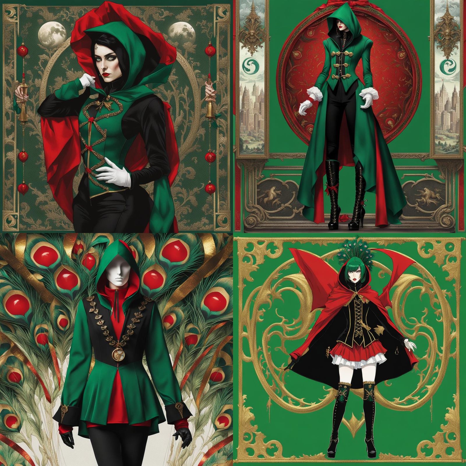 Jester Ensemble: Scarlet Corset and Peacock Green Jacket