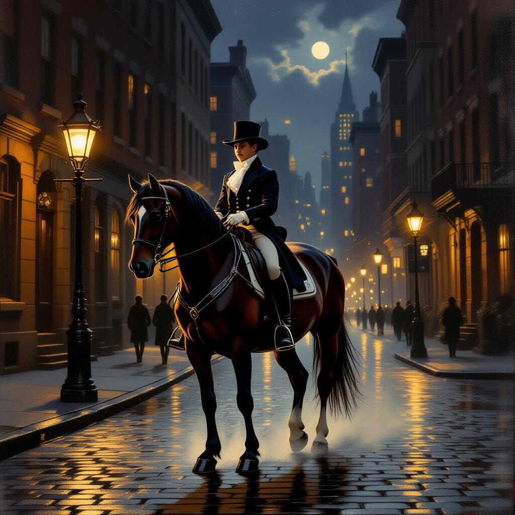 Boy on Horse in 1800s NYC Streets