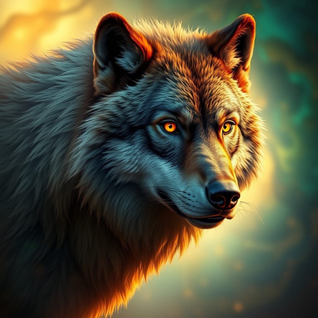 Majestic Hyperrealistic Wolf in Fantasy Concept Art Style