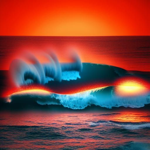 Glowing Red Sea Sunset Under Blood Moon