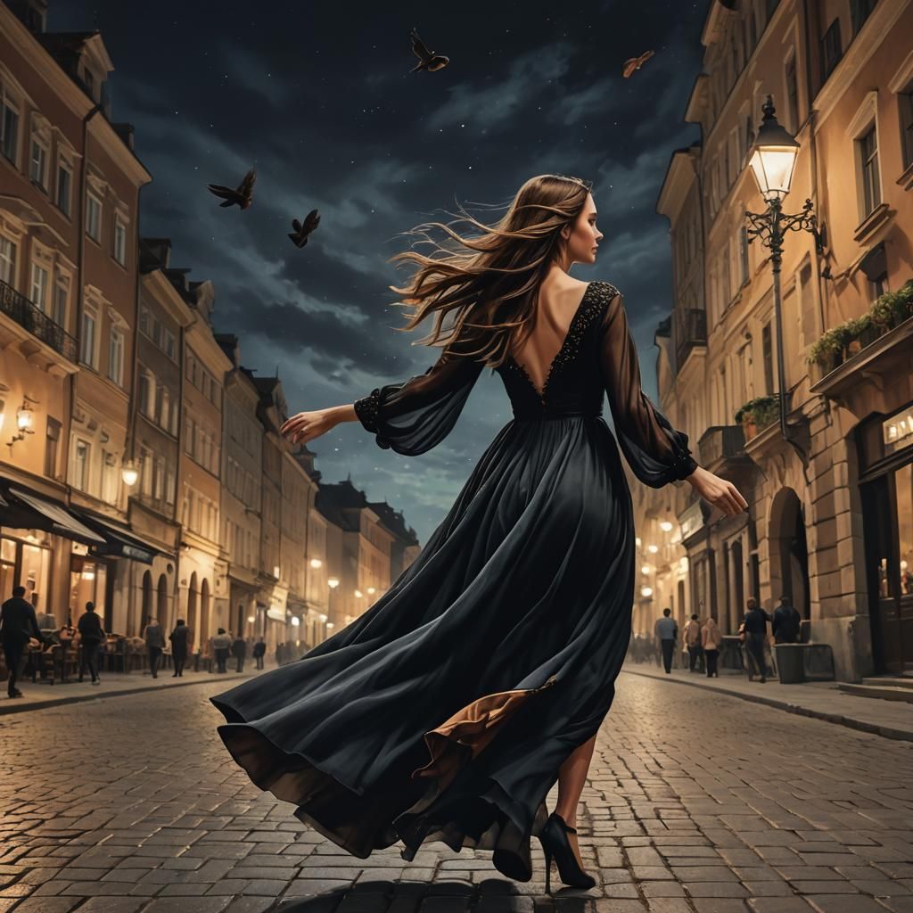 Poland landscape: woman with skirt in krakow