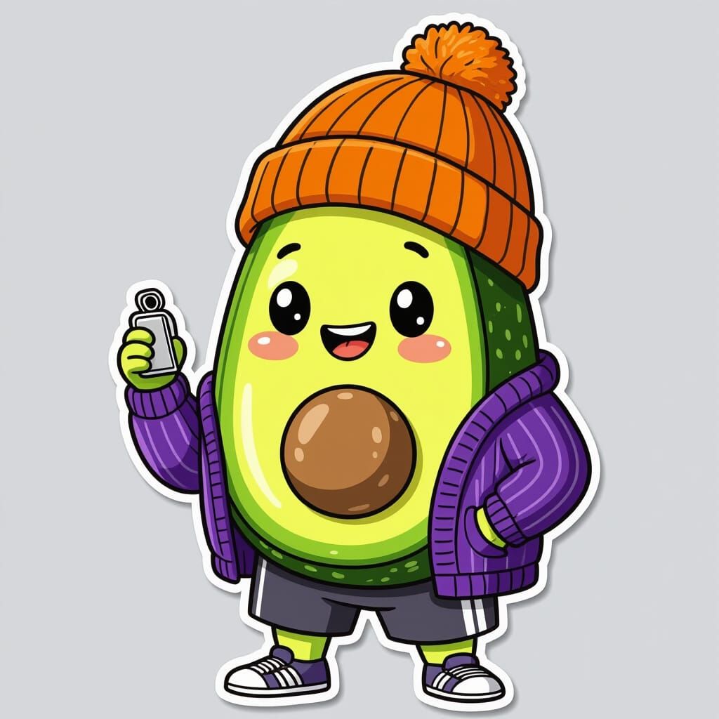 Avocado Character in Knitwear with Whistle