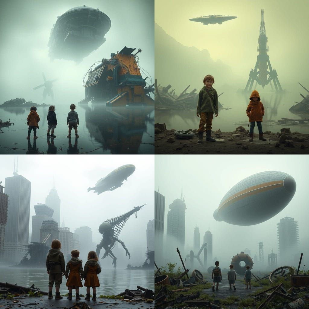 Ethereal Ruins Scene in Moody, Misty Cityscape