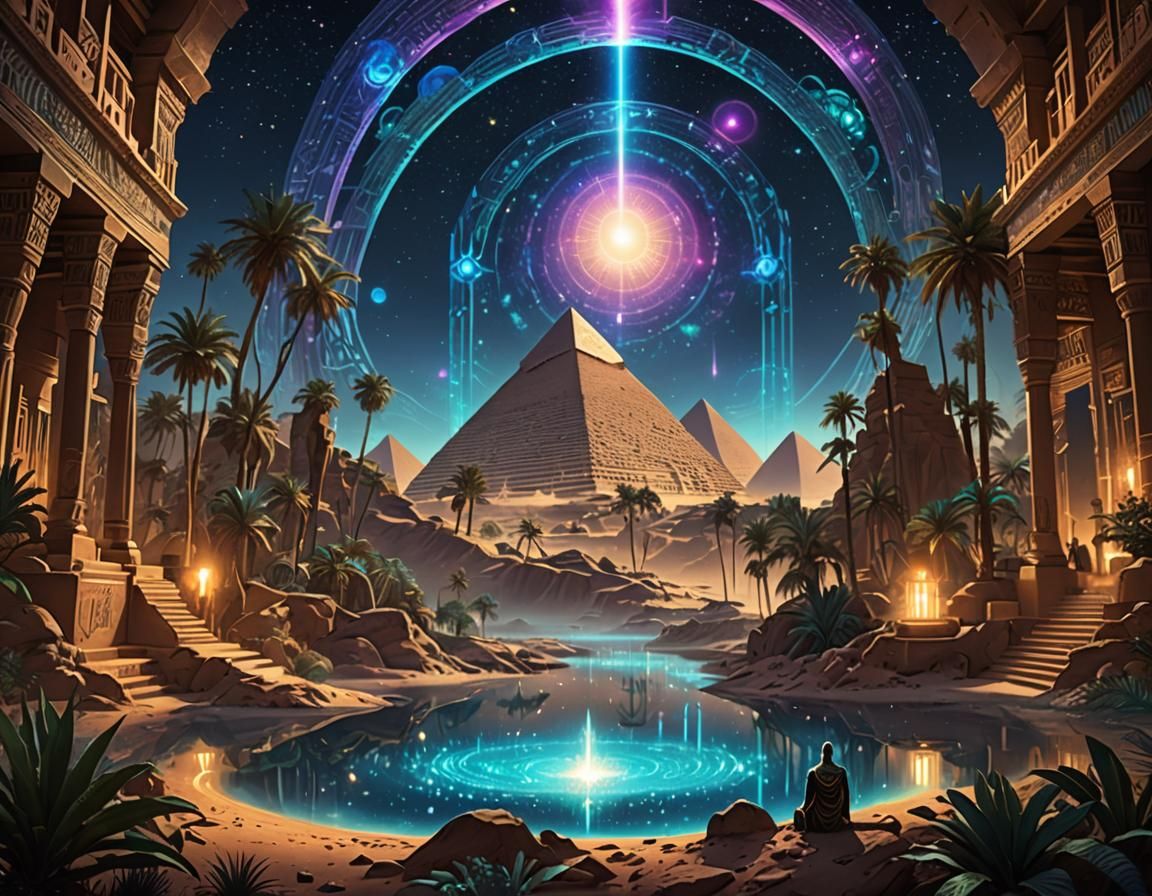 Holographic Egyptian Valley with Mythical Creatures