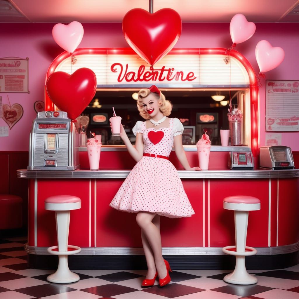 Vintage Pin-Up Girl in 50s Diner