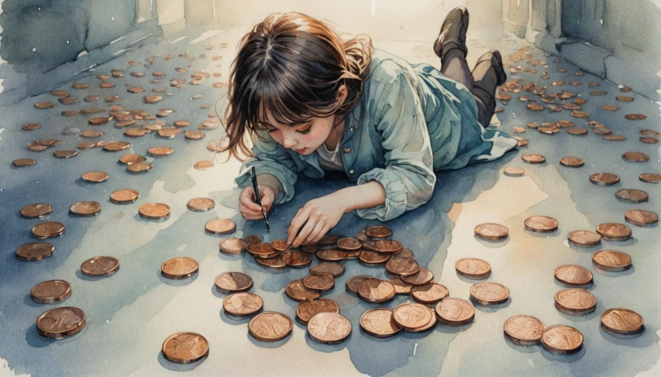 Ethereal Penny Illustration with Iridescent Highlights