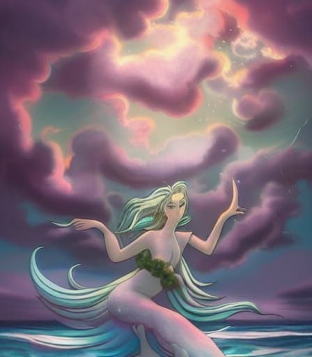 Mythical Siren in Stormy Ghibli Landscape