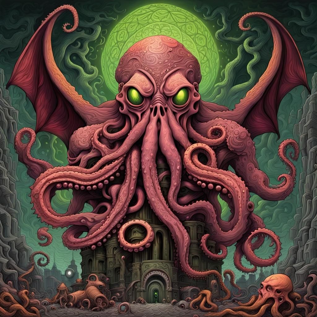 Sinister Cthulhu in Surrealist Psychedelic Art