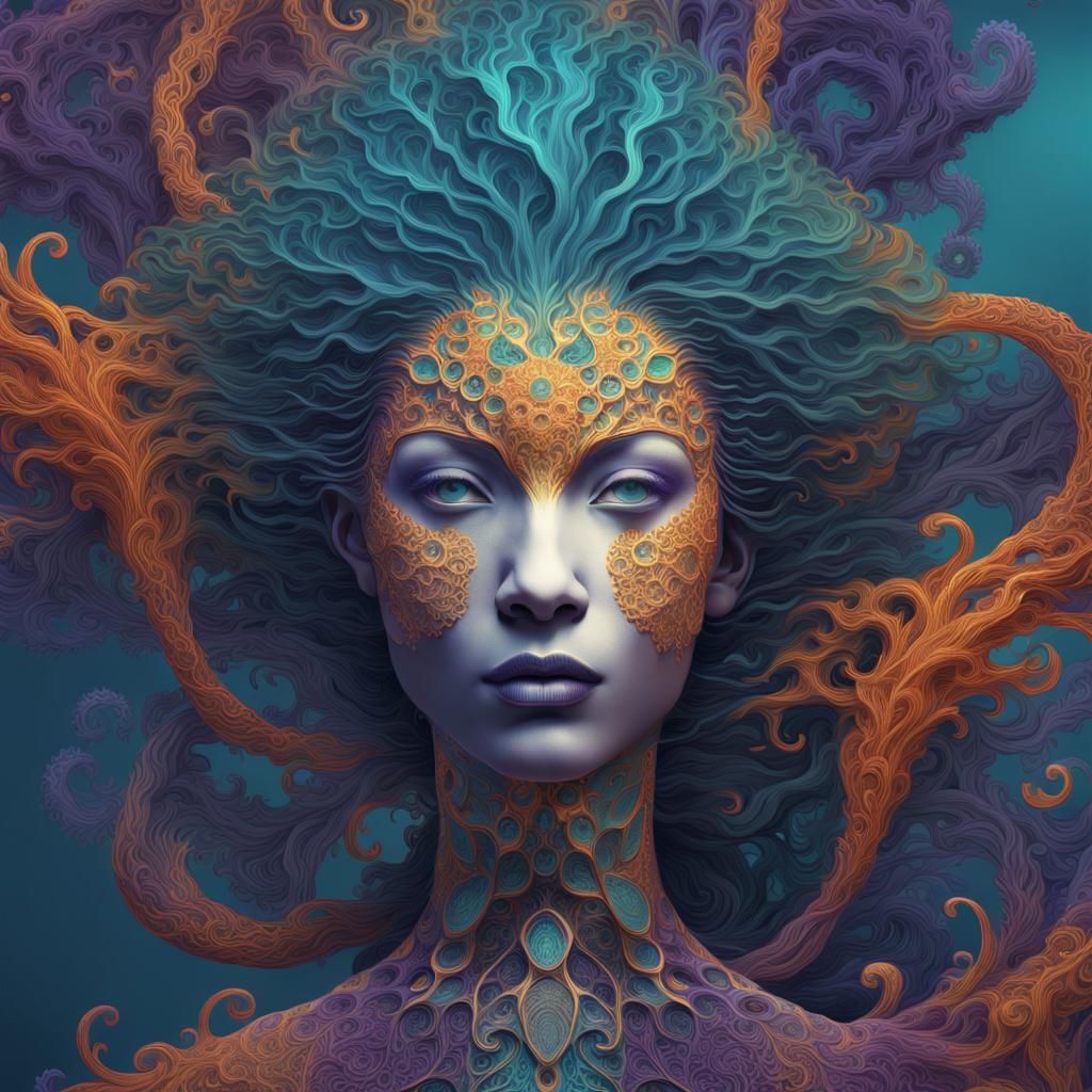 Fractal Hair Female Bust: Digital Matte Painting
