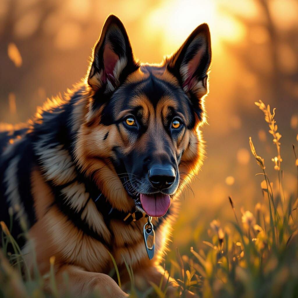 Smart German Shepherd Police Dog Hunting in Golden Hour Ligh...