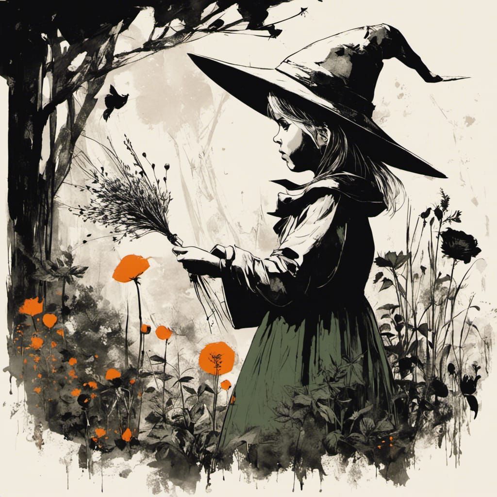 Enchanting Witch in Magical Herb Garden