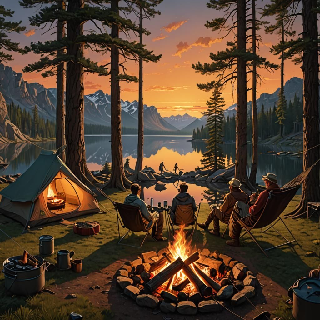 Friends Camping in Rockwell and Windberg Style