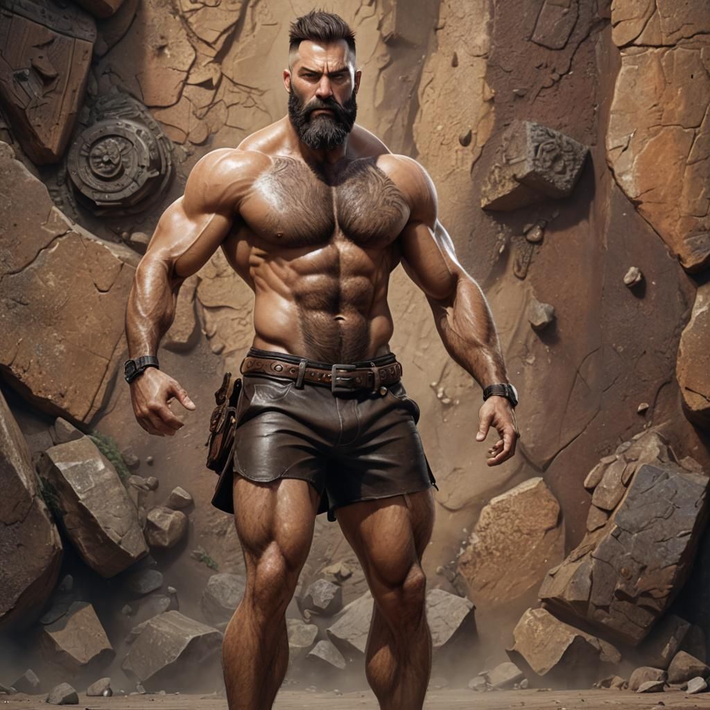 Detailed Painting of a Hairy Muscle Man