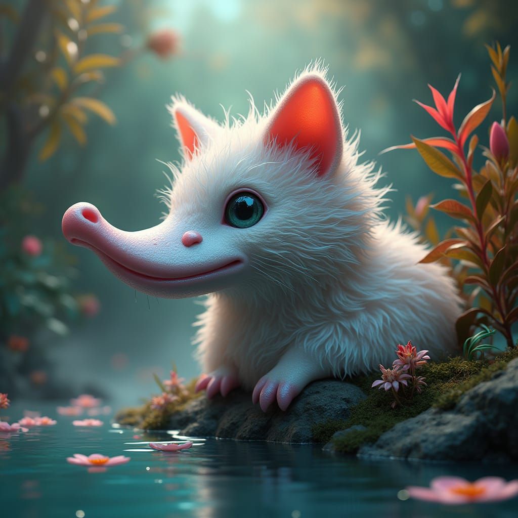 Surreal Feline-Platypus Hybrid in Hyper-Realistic 3D Art