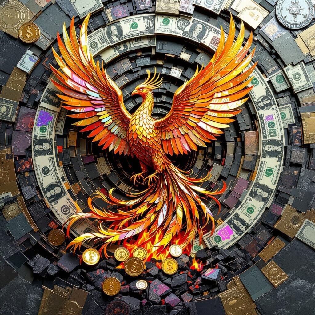 Phoenix of Gold Coins Rises from Embers